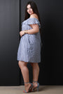 Off The Shoulder Ruffle Striped Shift Dress