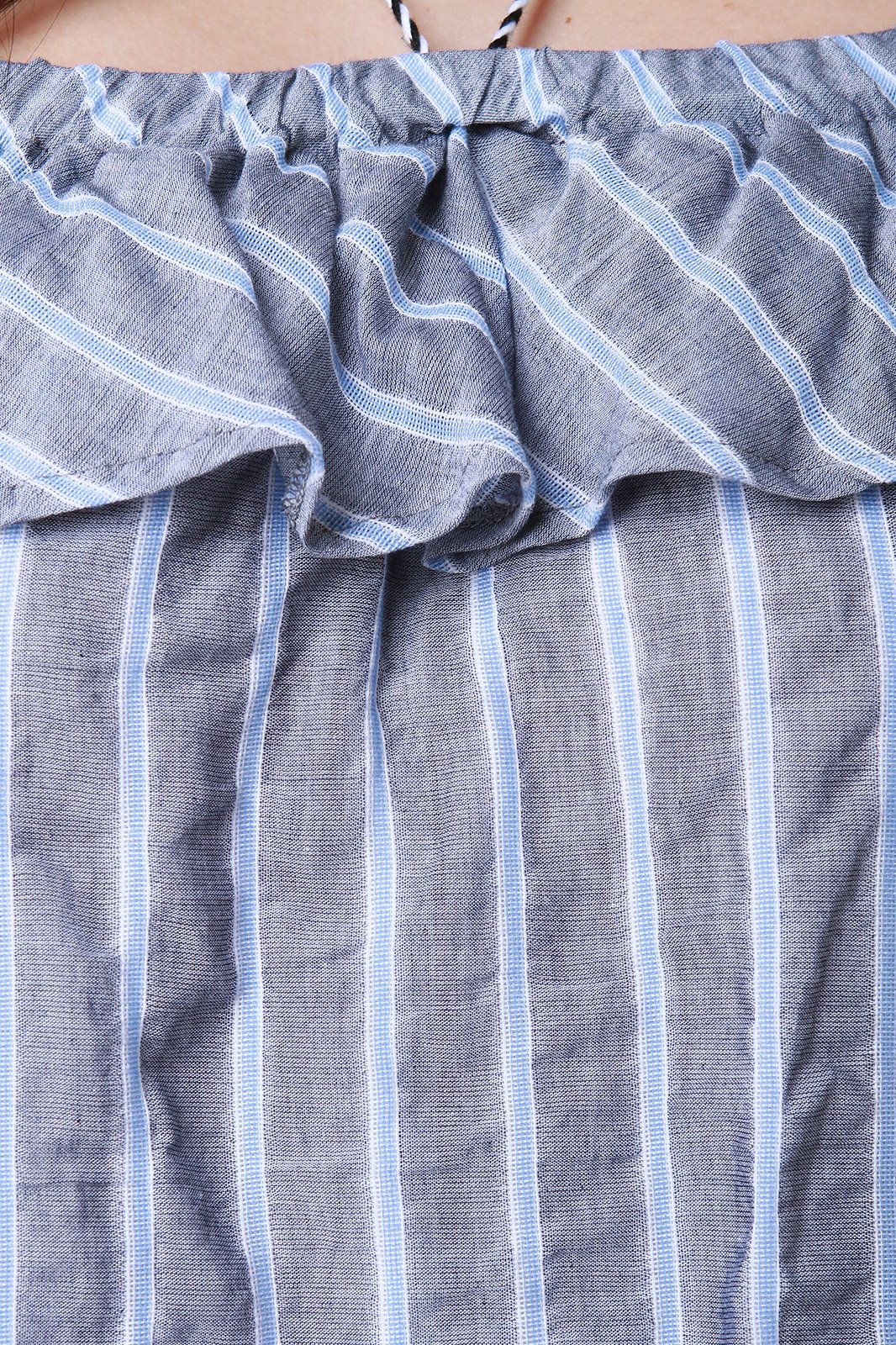 Off The Shoulder Ruffle Striped Shift Dress