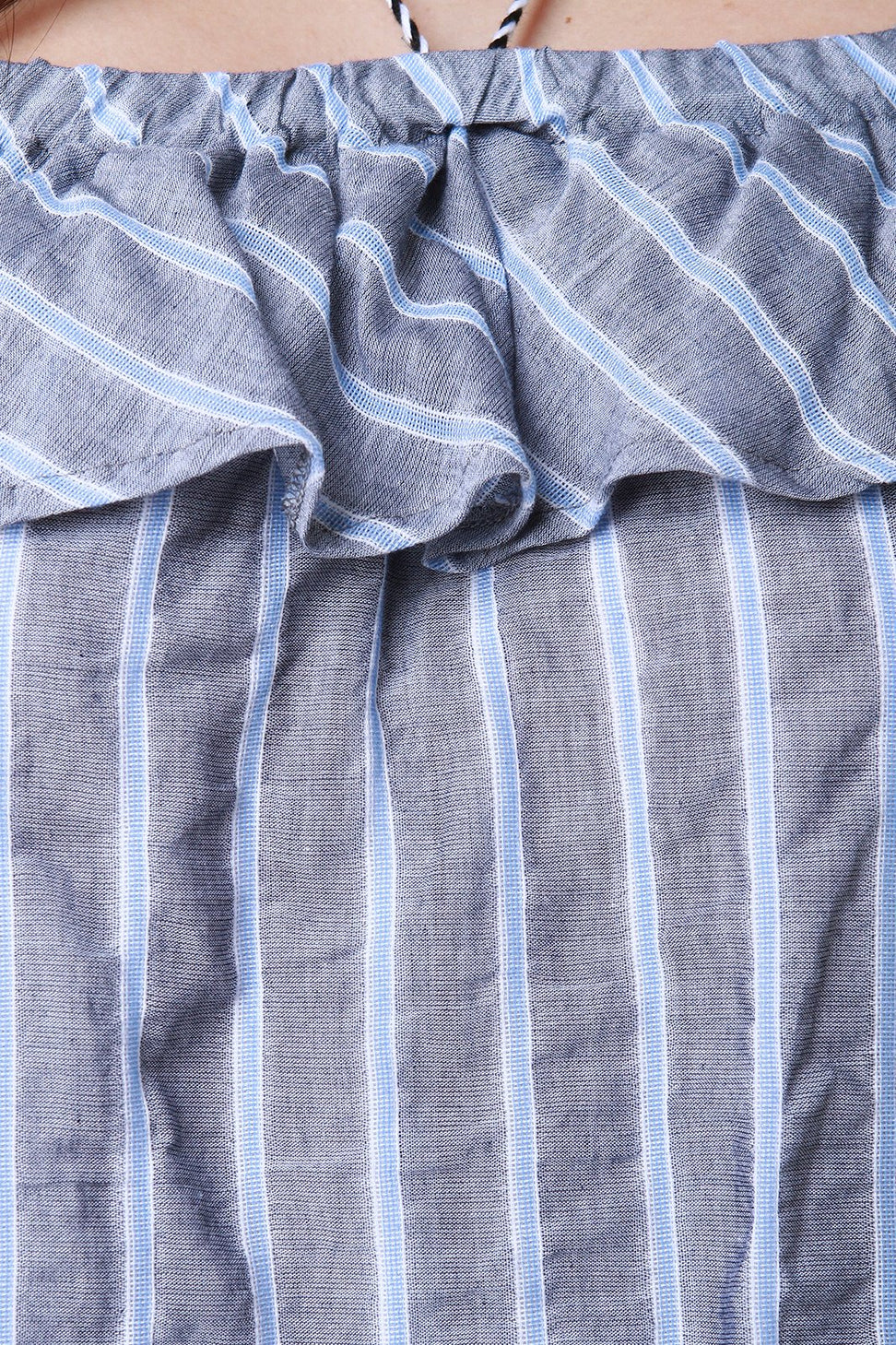 Off The Shoulder Ruffle Striped Shift Dress