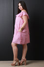 Off The Shoulder Ruffle Striped Shift Dress