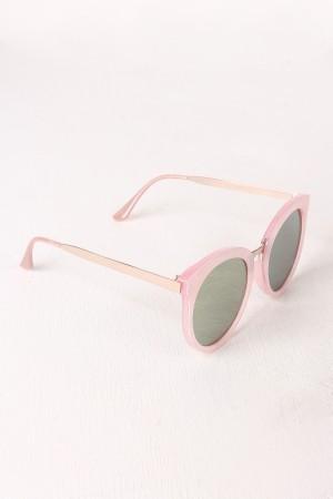 Oversized Metallic Accent Mirrored Sunglasses