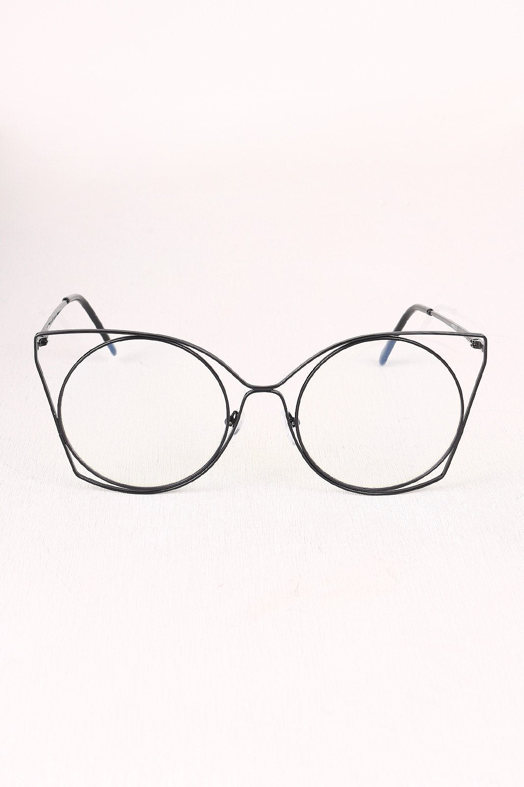 Oversized Clear Lens Open Wire Framed Glasses