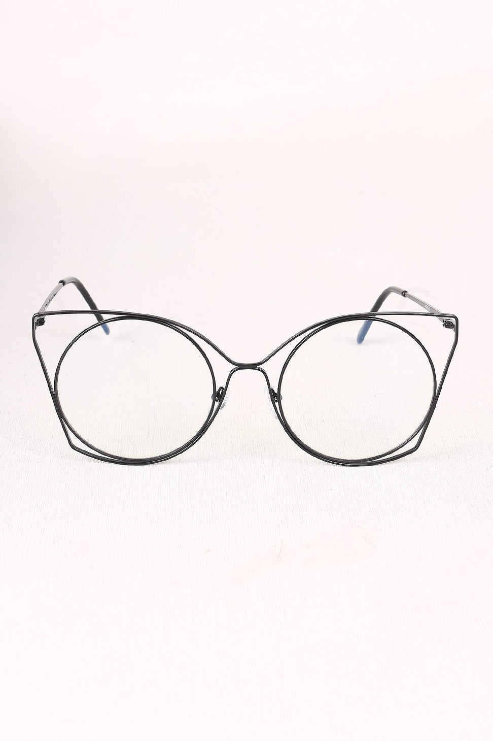 Oversized Clear Lens Open Wire Framed Glasses