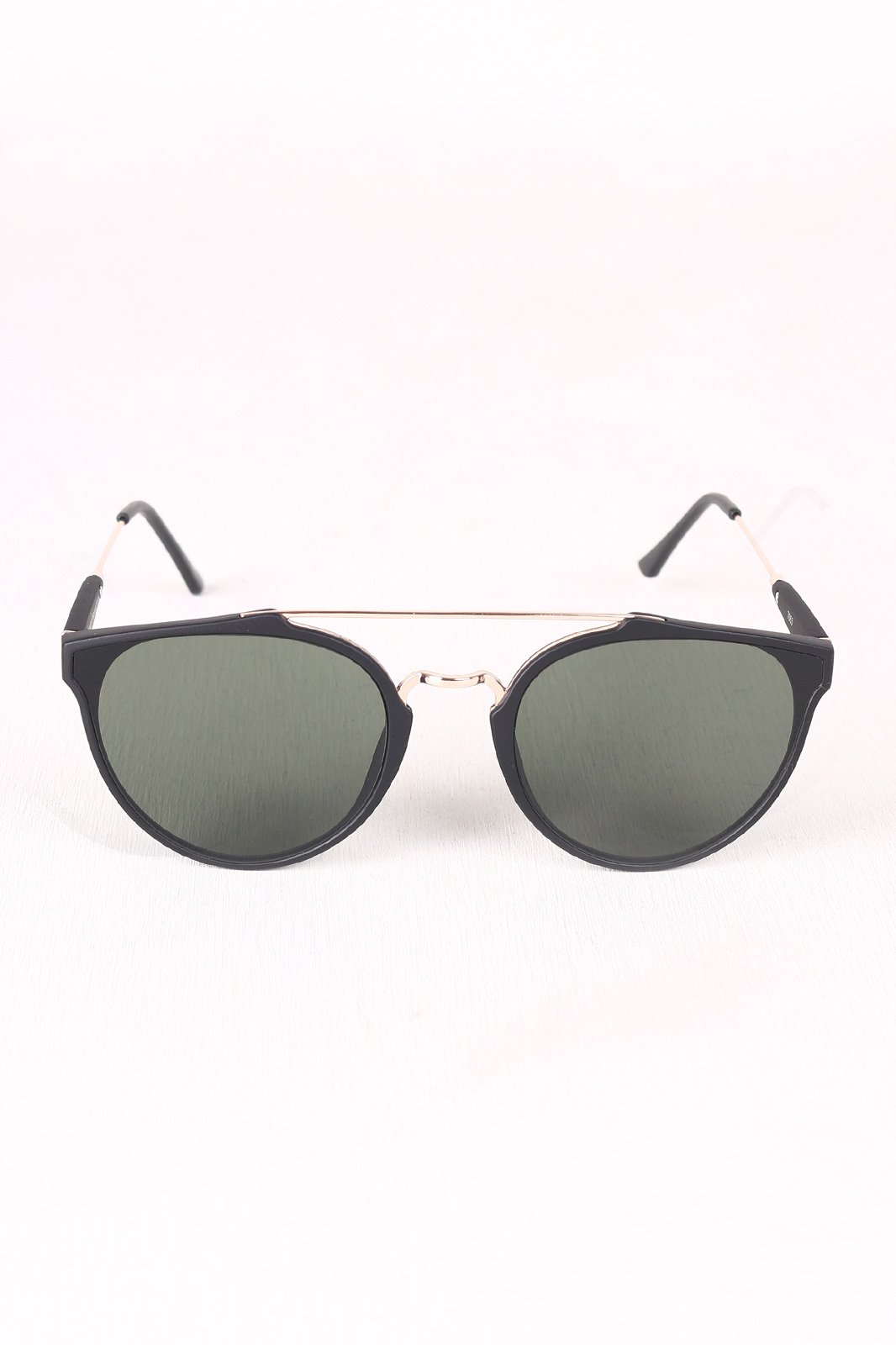 Matte Retro Double Bridge Round Lens Sunglasses