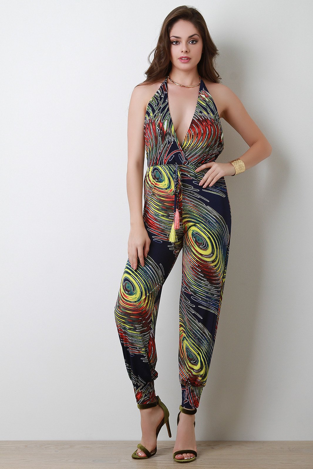 Swirly Side Slit Halter Jumpsuit