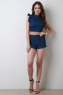 High Waisted Ruffle Trim Denim Shorts
