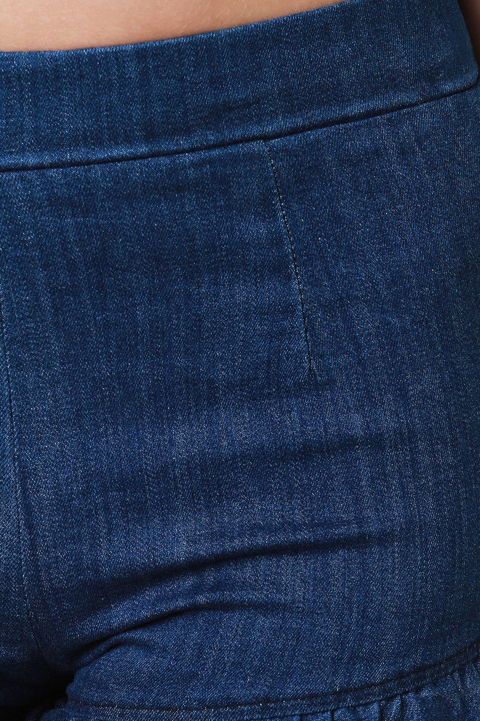 High Waisted Ruffle Trim Denim Shorts