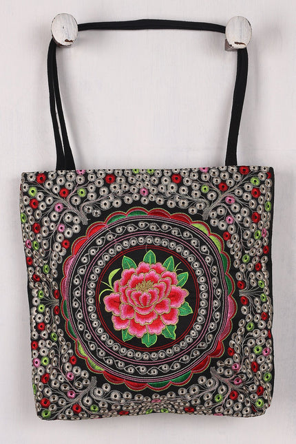 Floral Embroidery Canvas Tote Bag
