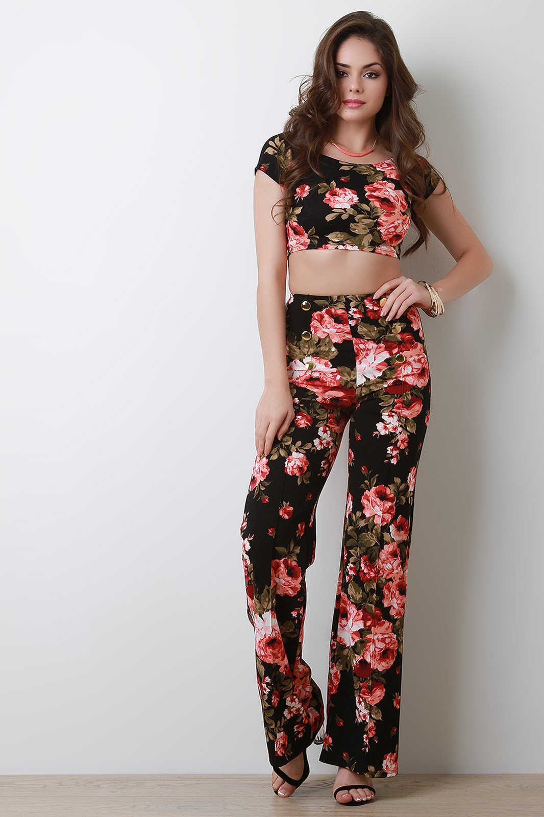 Boat Neck Floral Crop Top