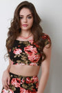 Boat Neck Floral Crop Top