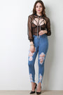 Semi-Sheer Cutout Hooded Crop Top
