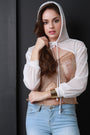 Semi-Sheer Cutout Hooded Crop Top