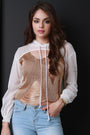 Semi-Sheer Cutout Hooded Crop Top