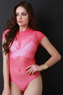 Semi-Sheer Mesh Short Sleeve Bodysuit