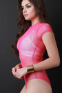 Semi-Sheer Mesh Short Sleeve Bodysuit