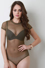 Semi-Sheer Mesh Short Sleeve Bodysuit