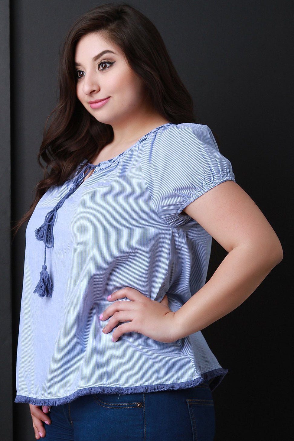 Embroidered Yoke Striped Top