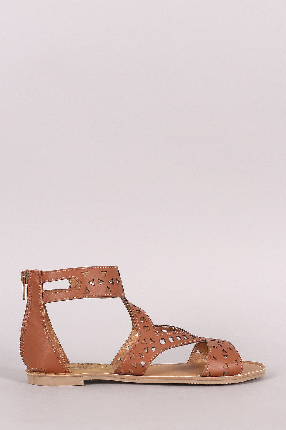 Qupid Strappy Geometric Cutout Flat Sandal