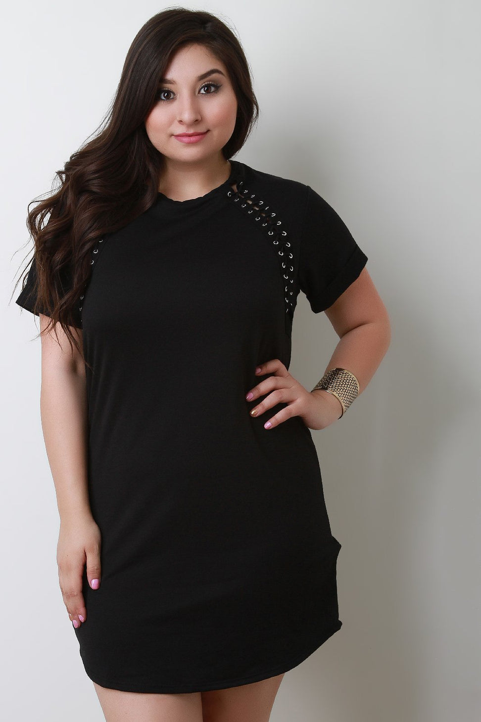 Raglan Seam Lace-Up T-Shirt Dress