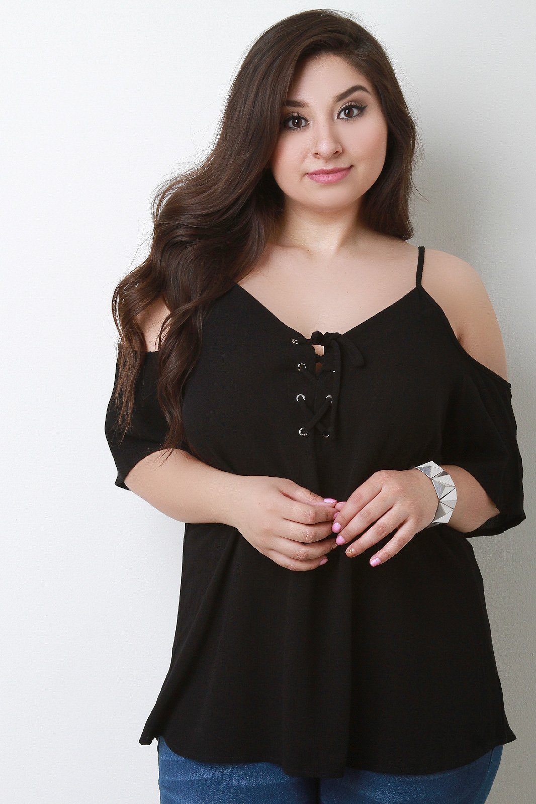 Cold Shoulder Lace Up Flowy Top