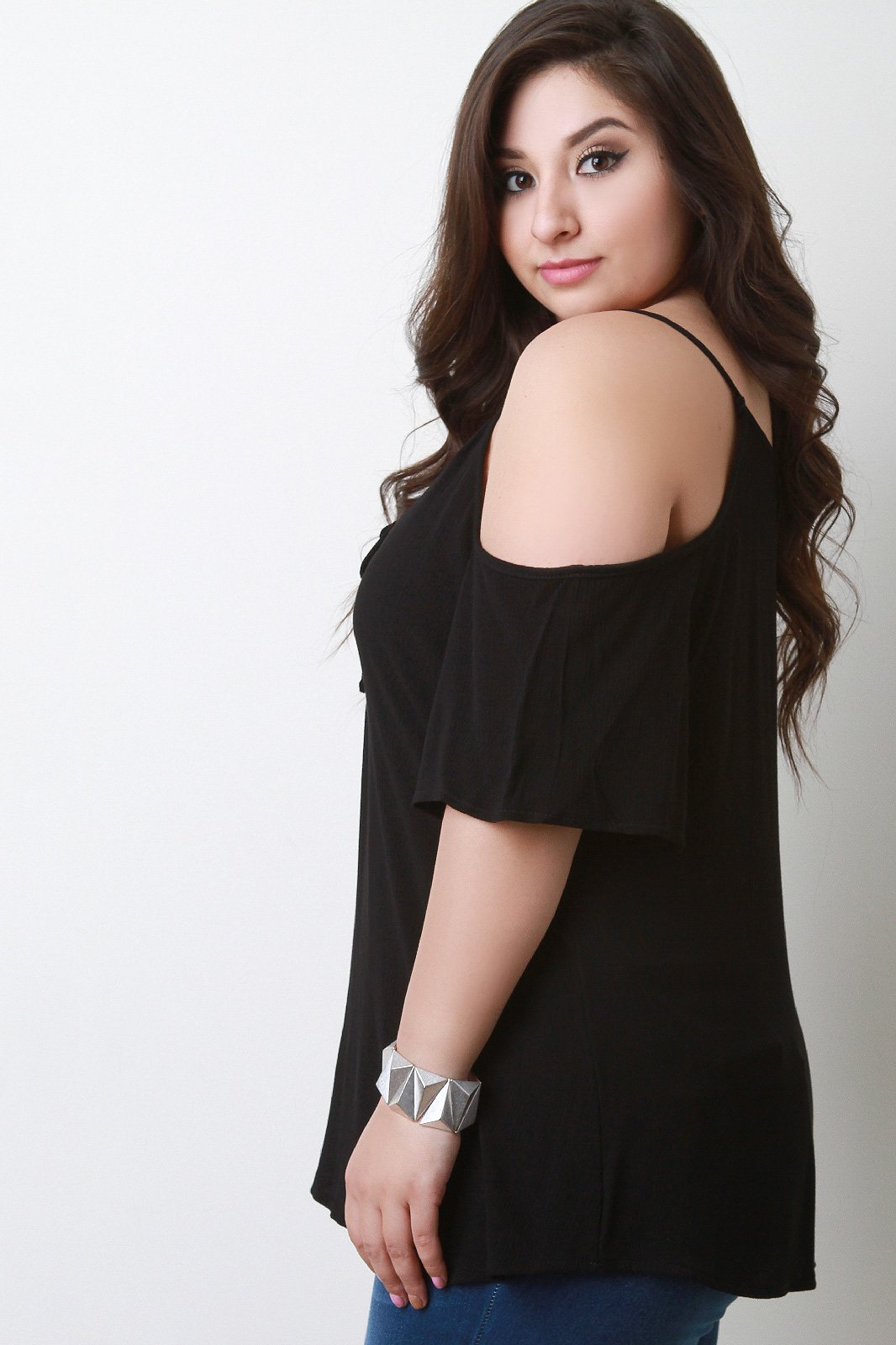 Cold Shoulder Lace Up Flowy Top