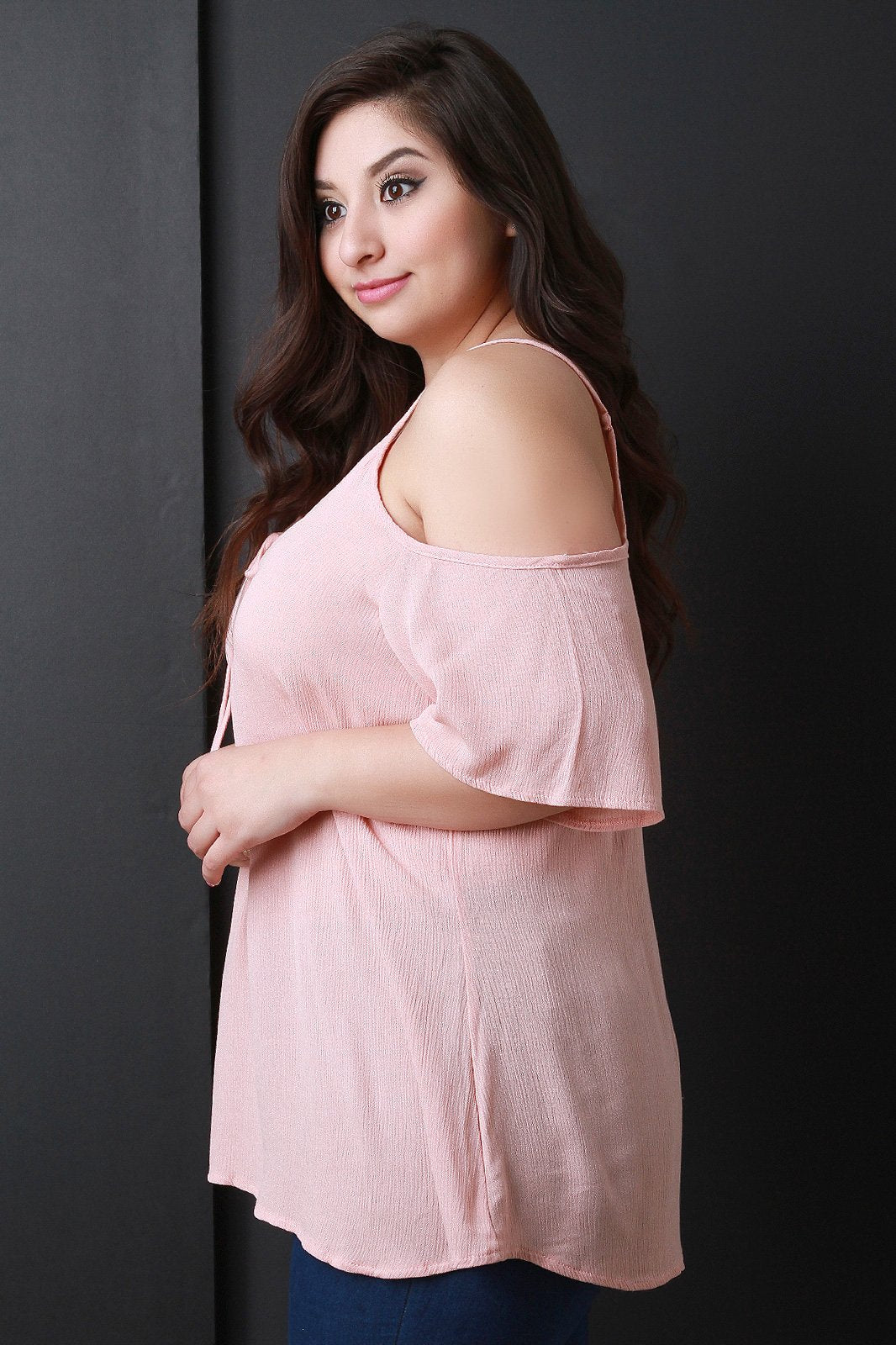 Cold Shoulder Lace Up Flowy Top