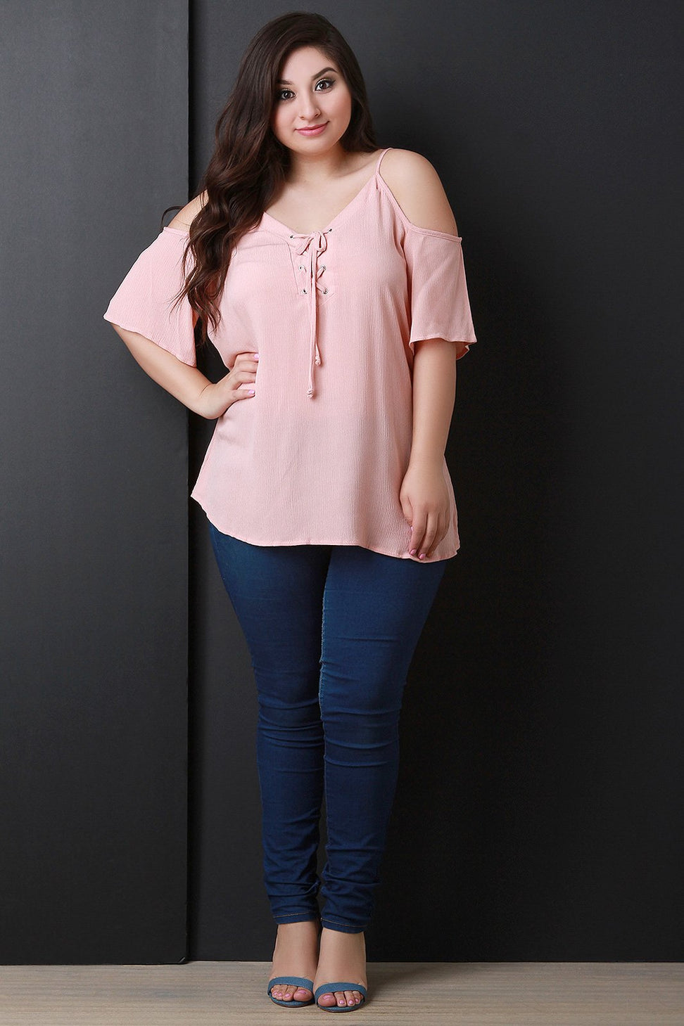 Cold Shoulder Lace Up Flowy Top