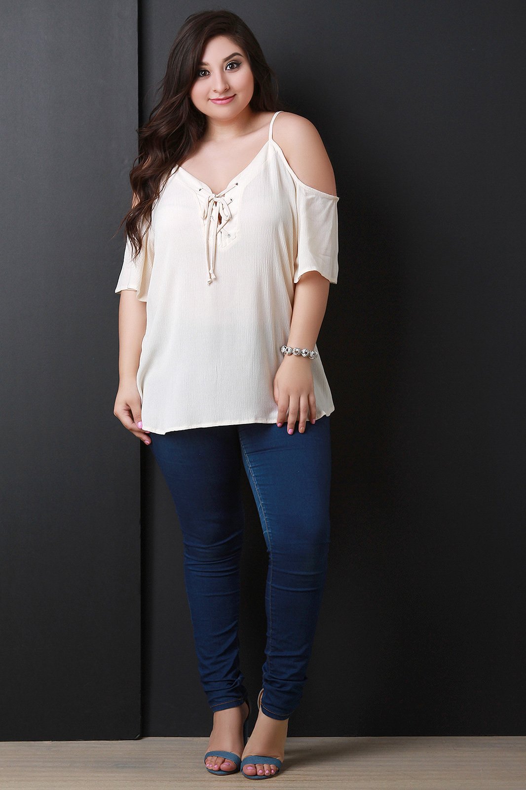 Cold Shoulder Lace Up Flowy Top