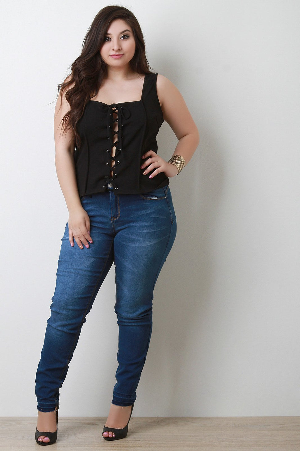 Corset Lace Up Visible Seam Top