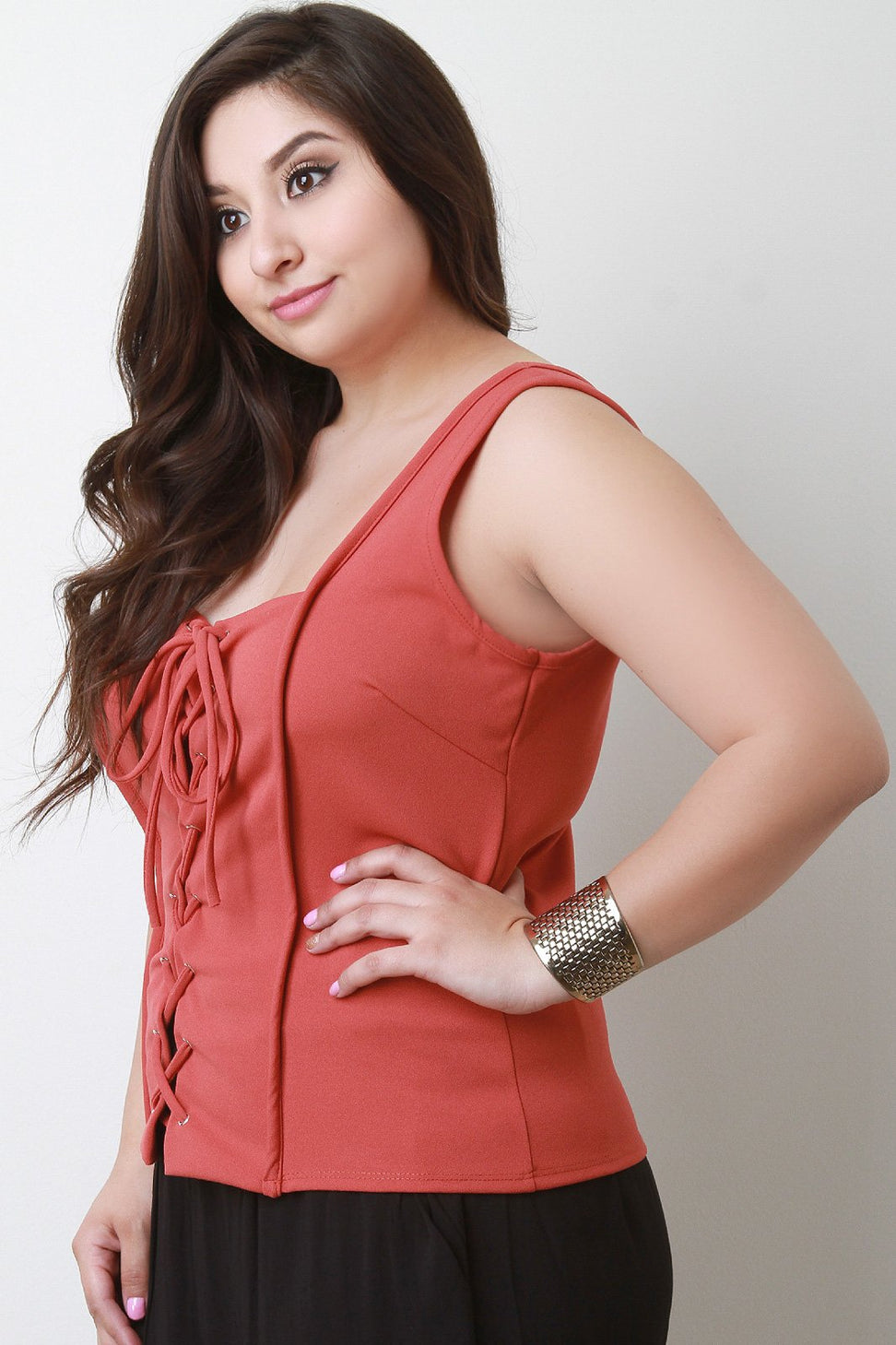 Corset Lace Up Visible Seam Top