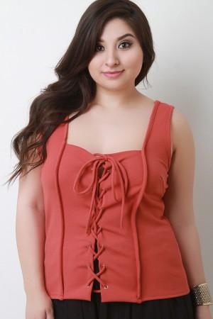 Corset Lace Up Visible Seam Top