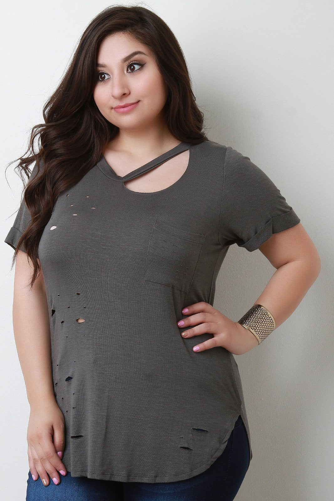 Single Pocket Distressed Knit Tee