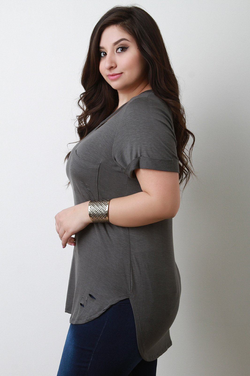 Single Pocket Distressed Knit Tee