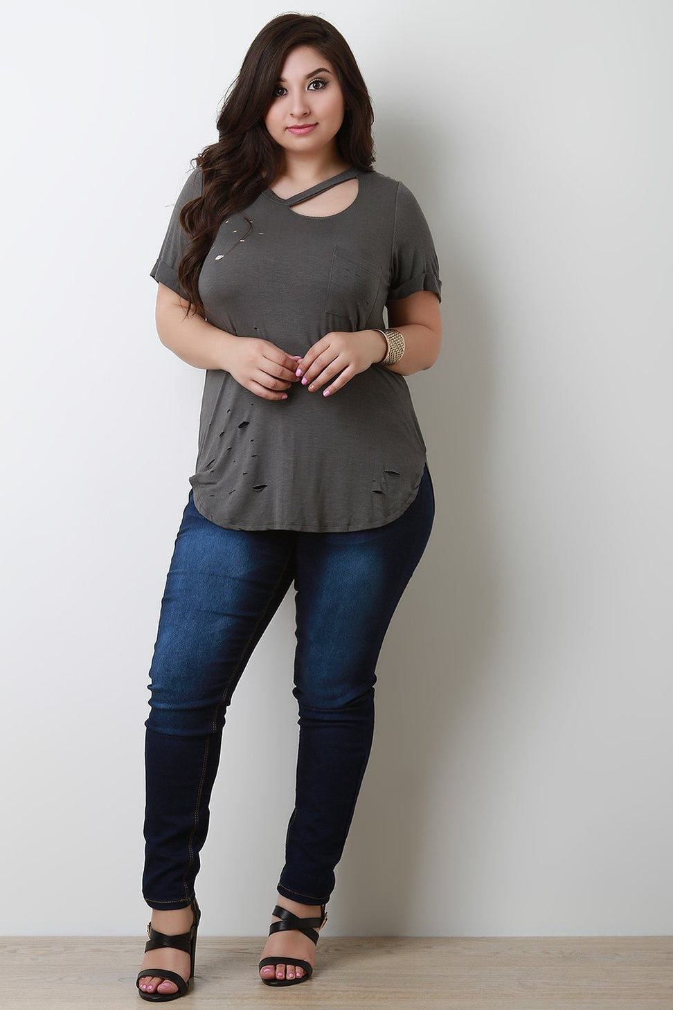 Single Pocket Distressed Knit Tee