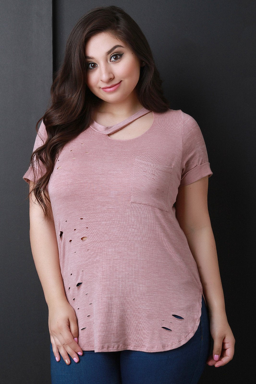 Single Pocket Distressed Knit Tee