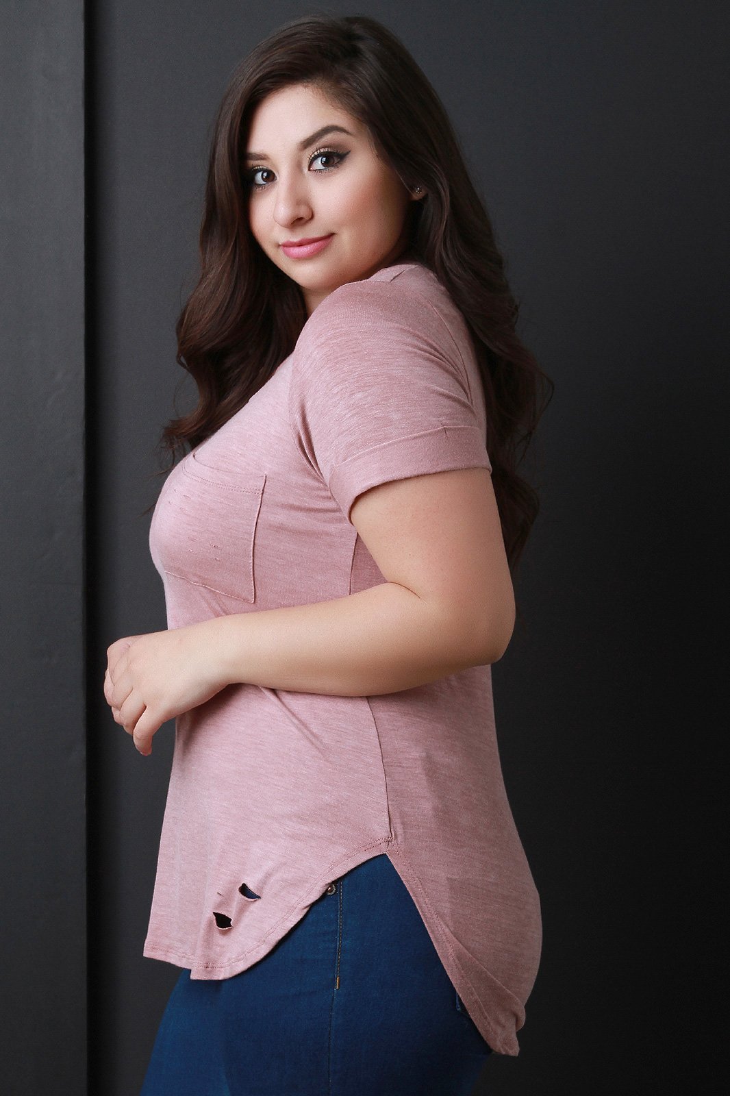 Single Pocket Distressed Knit Tee