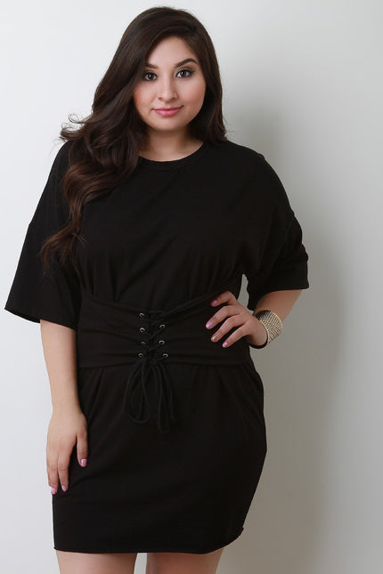 Round Neck Corset Shift T-Shirt Dress