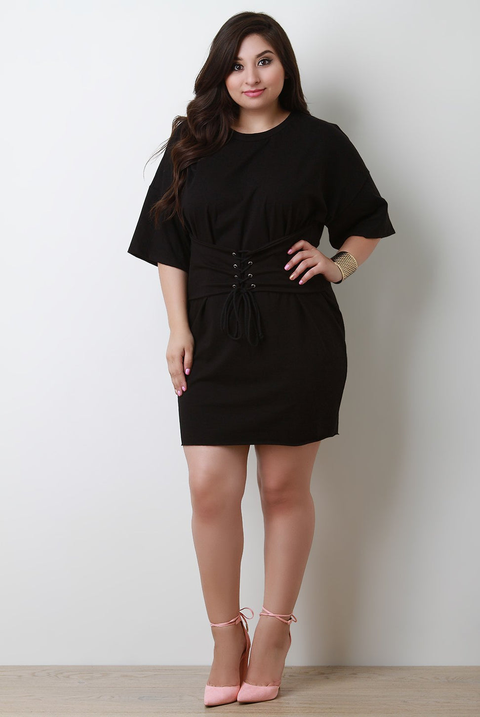 Round Neck Corset Shift T-Shirt Dress