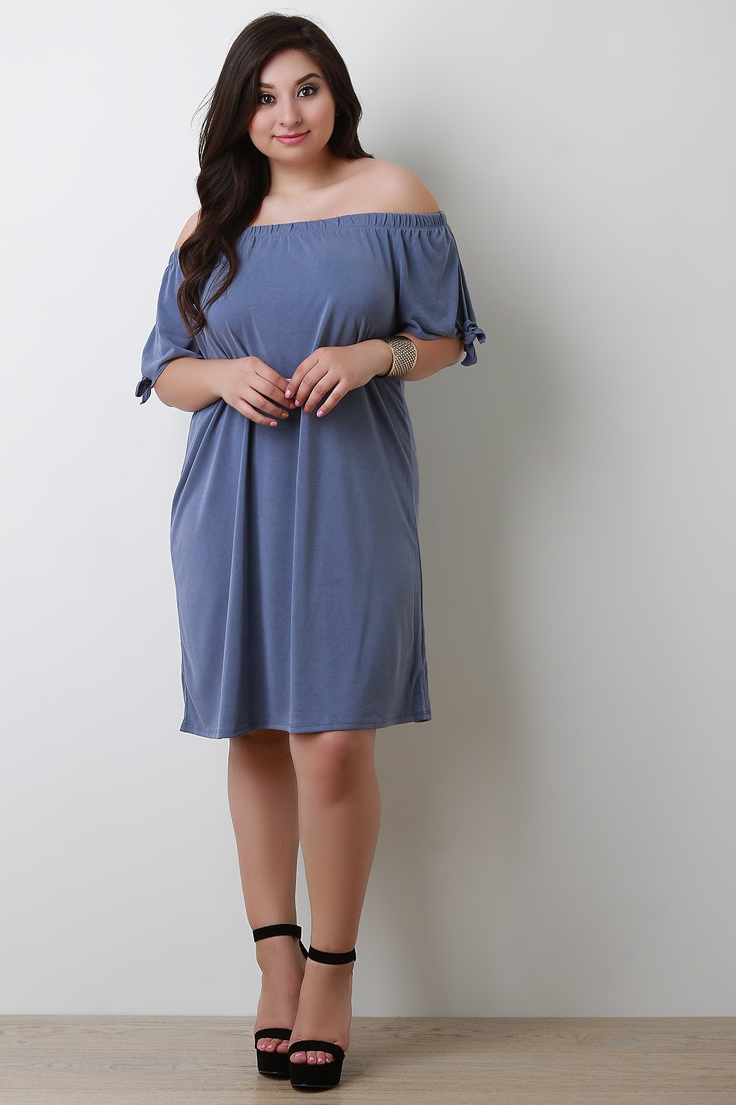 Off The Shoulder Self-Tie Sleeve Shift Dress