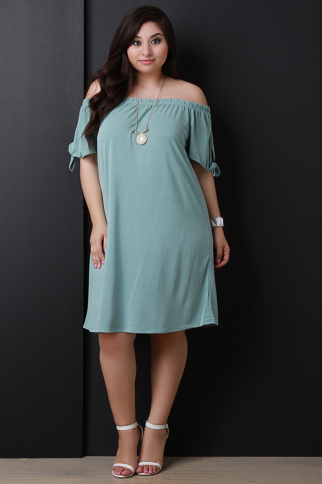 Off The Shoulder Self-Tie Sleeve Shift Dress