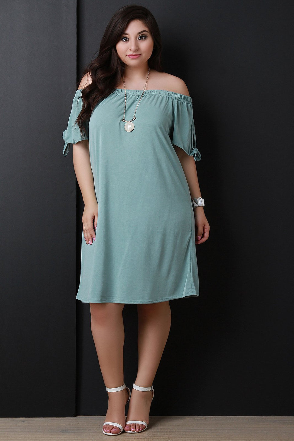 Off The Shoulder Self-Tie Sleeve Shift Dress