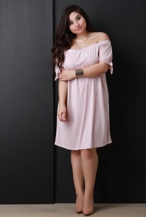 Off The Shoulder Self-Tie Sleeve Shift Dress