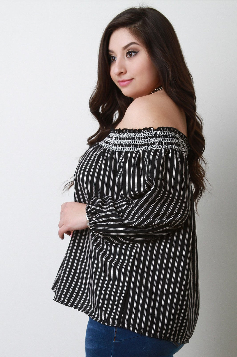 Smocked Off The Shoulder Striped Top