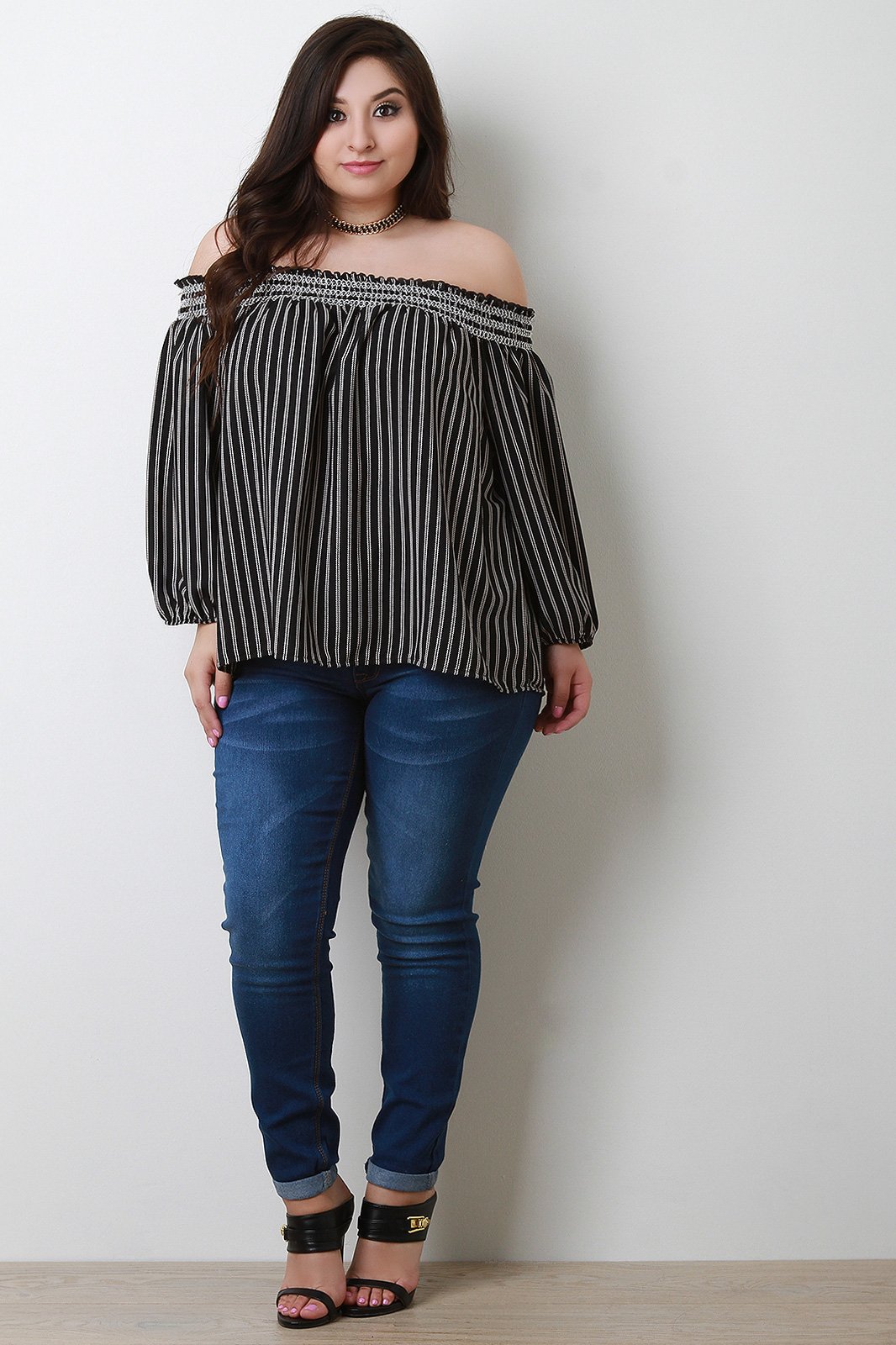 Smocked Off The Shoulder Striped Top