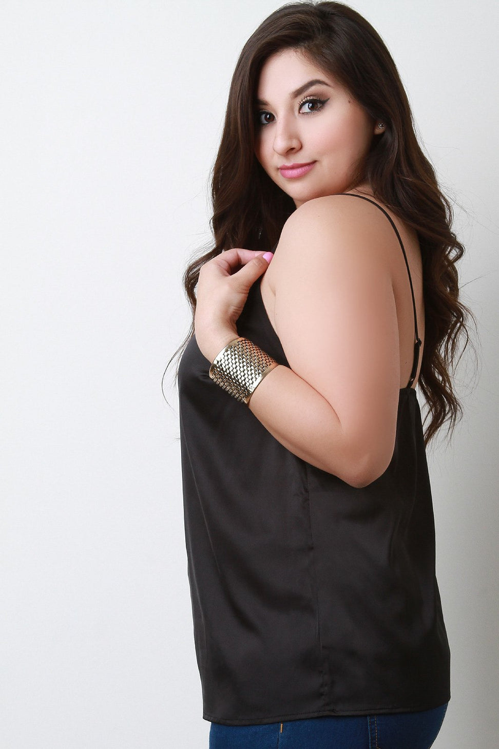 Scallop Trim Satin Spaghetti Strap Top