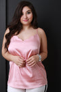 Scallop Trim Satin Spaghetti Strap Top
