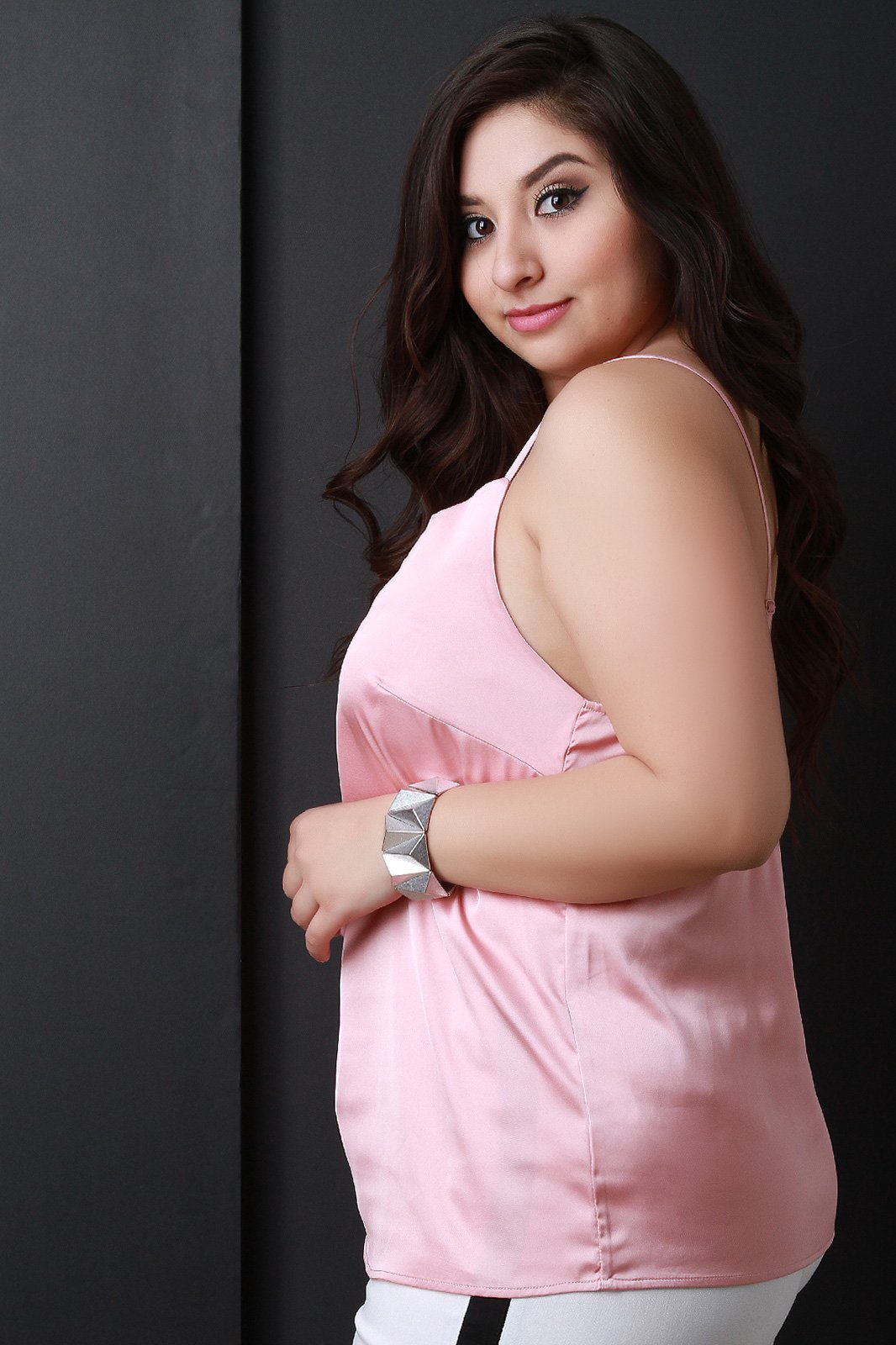 Scallop Trim Satin Spaghetti Strap Top