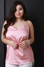 Scallop Trim Satin Spaghetti Strap Top