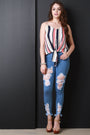 Sleeveless Self-Tie Front Striped Top