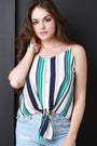 Sleeveless Self-Tie Front Striped Top